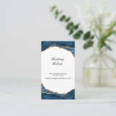 Elegant Blue Gold Foil Agate Wedding Website Informatiekaartje (Staand voorkant)