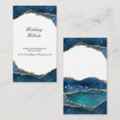 Elegant Blue Gold Foil Agate Wedding Website Informatiekaartje (Voorkant / Achterkant)
