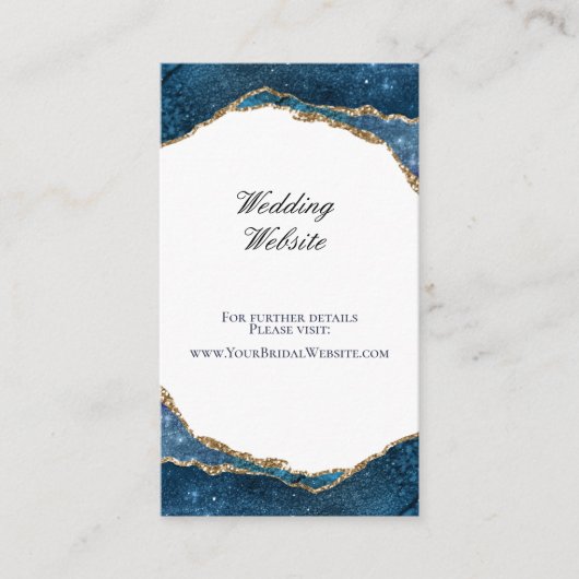 Elegant Blue Gold Foil Agate Wedding Website Informatiekaartje (Voorkant)