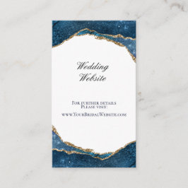 Elegant Blue Gold Foil Agate Wedding Website Informatiekaartje