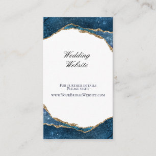 Elegant Blue Gold Foil Agate Wedding Website Informatiekaartje