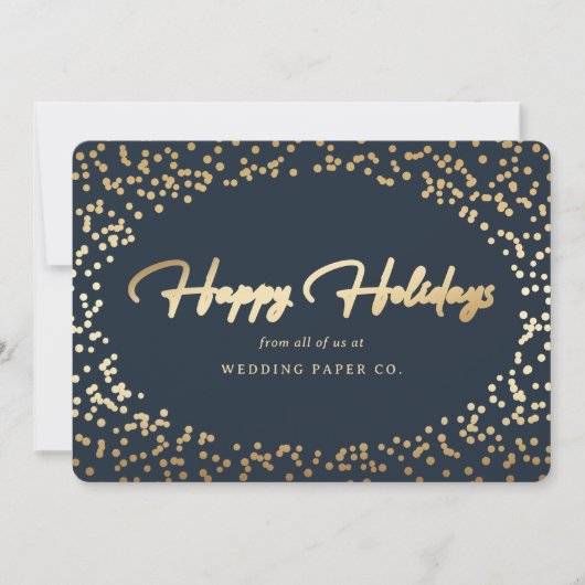 Elegant Blue Gold Foil Hand Lettered Business Feestdagenkaart (Voorkant)