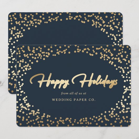 Elegant Blue Gold Foil Hand Lettered Business Feestdagenkaart (Voorkant / Achterkant)
