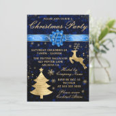 Elegant Blue & Gold Foil Ribbon kerstparty Kaart (Staand voorkant)