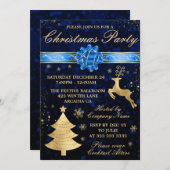Elegant Blue & Gold Foil Ribbon kerstparty Kaart (Voorkant / Achterkant)