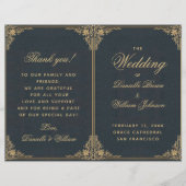 Elegant Blue Gold  Folded Wedding Program (Voorkant)