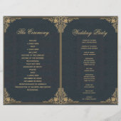 Elegant Blue Gold  Folded Wedding Program (Achterkant)