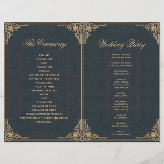 Elegant Blue Gold  Folded Wedding Program (Achterkant)