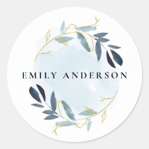 ELEGANT BLUE GOLD FOLIAGE WREATH PROFESSIONAL RONDE STICKER