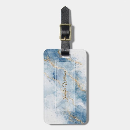 Elegant Blue Gold Glitter Abstract Flow            Bagagelabel (Voorkant verticaal)
