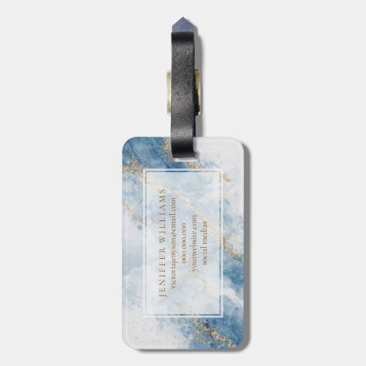 Elegant Blue Gold Glitter Abstract Flow            Bagagelabel (Achterkant verticaal)