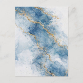 Elegant Blue Gold Glitter Abstract Flow            Briefkaart