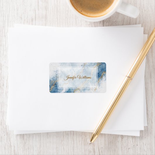 Elegant Blue Gold Glitter Abstract Flow            Etiket (Insitu)