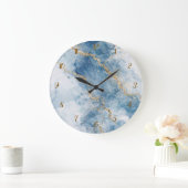 Elegant Blue Gold Glitter Abstract Flow Grote Klok (Huis)
