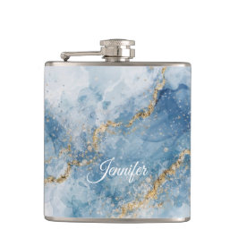 Elegant Blue Gold Glitter Abstract Flow            Heupfles