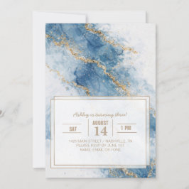 Elegant Blue Gold Glitter Abstract Flow            Kaart