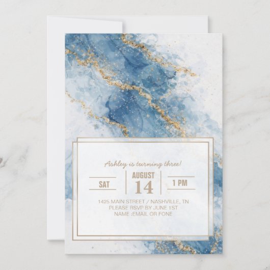 Elegant Blue Gold Glitter Abstract Flow            Kaart (Voorkant)