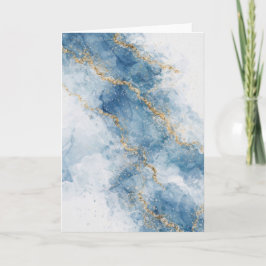 Elegant Blue Gold Glitter Abstract Flow            Kaart