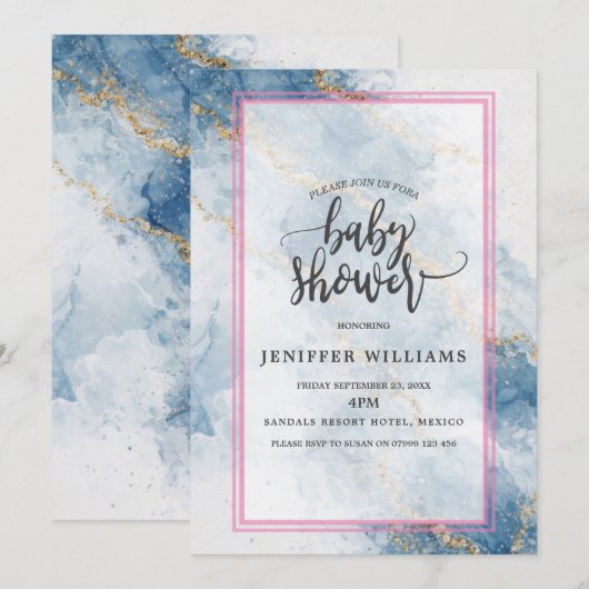 Elegant Blue Gold Glitter Abstract Flow Kaart (Voorkant / Achterkant)