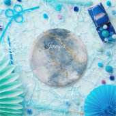 Elegant Blue Gold Glitter Abstract Flow            Papieren Bordje (Feest)