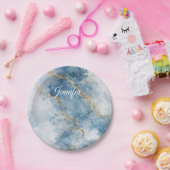 Elegant Blue Gold Glitter Abstract Flow            Papieren Bordje (Feest)