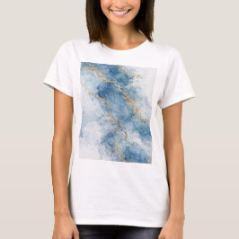 Elegant Blue Gold Glitter Abstract Flow            T-shirt