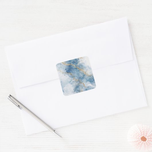 Elegant Blue Gold Glitter Abstract Flow            Vierkante Sticker (Envelop)