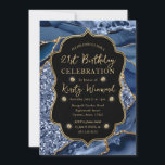 Elegant Blue & Gold Glitter Agate 21st Birthday Kaart<br><div class="desc">Elegant Dark Blue en Gold Glitter Ocean Agate Geode Slices design met  gouden lijst en diamanten clipart</div>