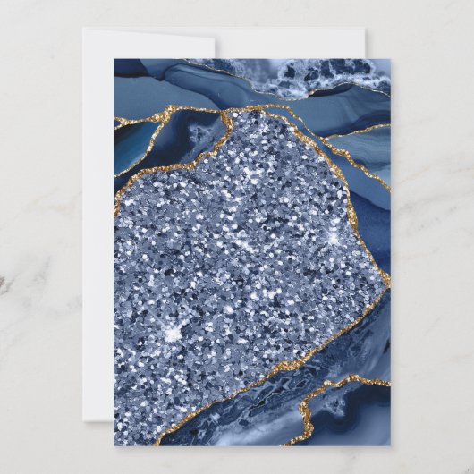 Elegant Blue & Gold Glitter Agate Sweet Sixteen Kaart (Achterkant)