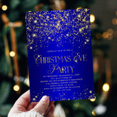 Elegant Blue Gold Glitter Christmas Eve Party Kaart