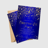 Elegant Blue Gold Glitter Christmas Eve Party Kaart
