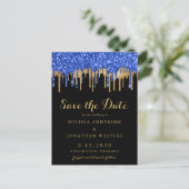 Elegant Blue Gold Glitter-schijven bespaart de dat Aankondigingskaart (Staand voorkant)