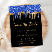 Elegant Blue Gold Glitter-schijven bespaart de dat Briefkaart