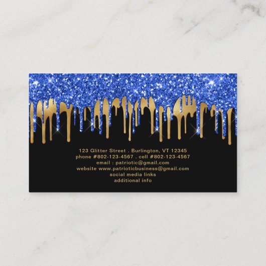 Elegant Blue Gold Glitter-schijven zwart, modern Visitekaartje (Achterkant)