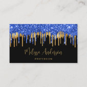 Elegant Blue Gold Glitter-schijven zwart, modern Visitekaartje (Voorkant)