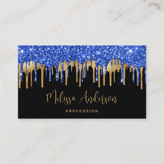 Elegant Blue Gold Glitter-schijven zwart, modern Visitekaartje (Voorkant)