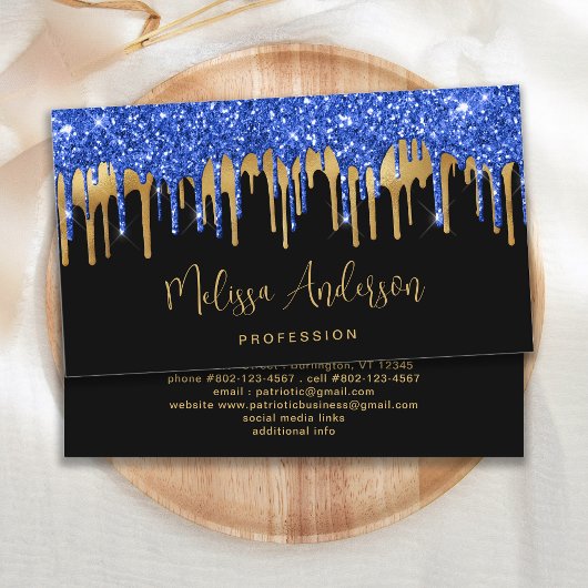 Elegant Blue Gold Glitter-schijven zwart, modern Visitekaartje