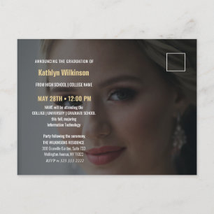 Elegant Blue Gold Glitter Script Photo Afstuderen Aankondigingskaart