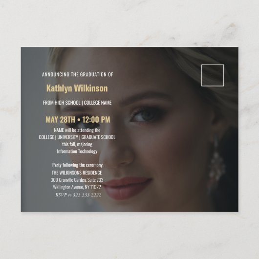 Elegant Blue Gold Glitter Script Photo Afstuderen Aankondigingskaart (Achterkant)