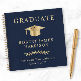 Elegant Blue Gold Graduation Party Gastenboek Notitieboek