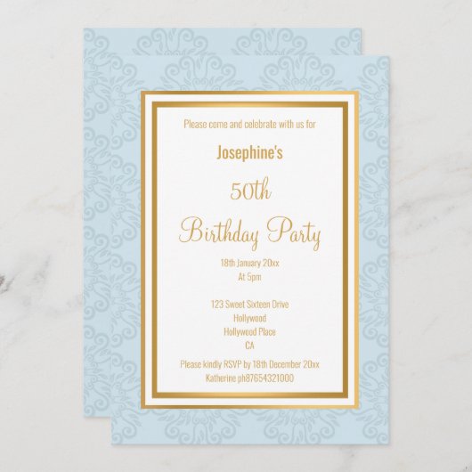 ELEGANT BLUE GOLD GRENS ABSTRACTE BIRTHDAG KAART (Voorkant / Achterkant)