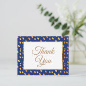 Elegant Blue Gold Hartelijk dank Briefkaart (Staand voorkant)