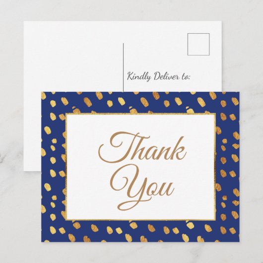 Elegant Blue Gold Hartelijk dank Briefkaart (Voorkant / Achterkant)