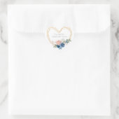 Elegant Blue Gold Heart Floral Names Wedding Hart Sticker (Tas)
