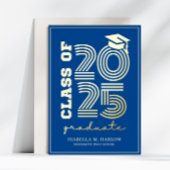 Elegant Blue Gold Highschool Afstudeerder Folie Uitnodiging