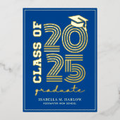 Elegant Blue Gold Highschool Afstudeerder Folie Uitnodiging (Voorkant)