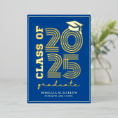 Elegant Blue Gold Highschool Afstudeerder Folie Uitnodiging (Staand Voorkant)