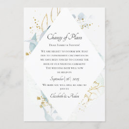 Elegant Blue Gold( Imitat) Watercolour Wedding Kaart