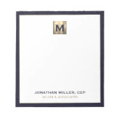 Elegant Blue Gold Initiaal Logo Notitieblok (Voorkant)