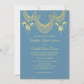 Elegant Blue Gold Iris Garland Wedding Invitation Kaart (Achterkant)